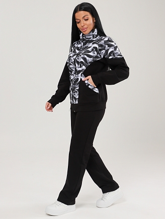 Женский костюм футер КФ-215 / Черный, мазки