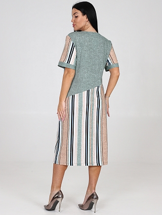 Женское платье Каприз ПлК-1544 / Зеленая, бежевая, белая полоса