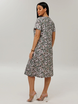 Женское платье Пл-108(К) / Серо-зеленый (цветы)