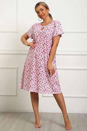 Женская сорочка 29531 / белый + розовые цветы