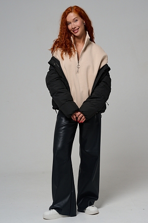 Женский свитшот на молнии оверсайз начес 14427 / бежевый