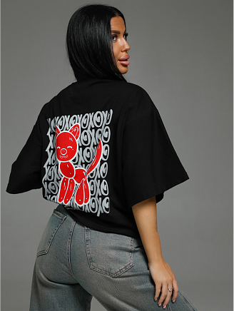 Женская футболка Бабл / Черный кошка