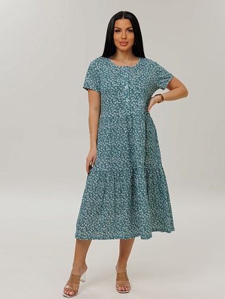 Женское платье Пл-116(К) / Бирюзовый (цветы)