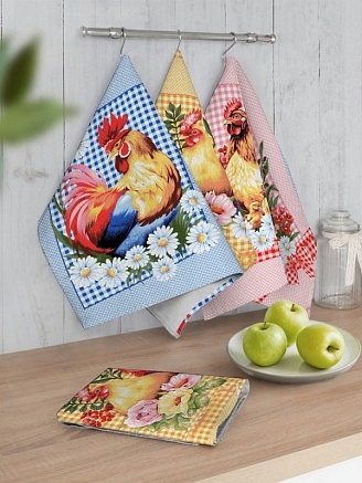 Набор полотенец вафельное полотно 3 шт. / Петушок
