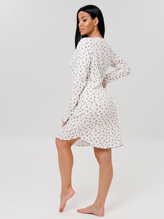 Женская сорочка Сор-109(Риб) / Белый (коричневые сердечки)