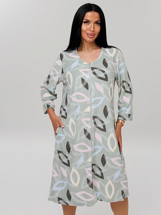 Женский халат Х-80(М) / Серо-зеленый (узоры)