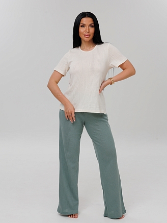 Женский костюм К-223(Риб) / Молочный + серо-зеленый