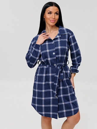 Женский халат Х-186(К) / Синий (клетка)