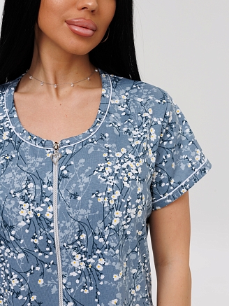 Женский халат Х-95(К) / Серо-голубой (цветы)