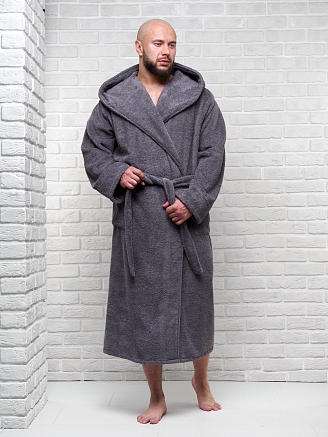 Мужской махровый халат PandaHug с капюшоном / темно-серый