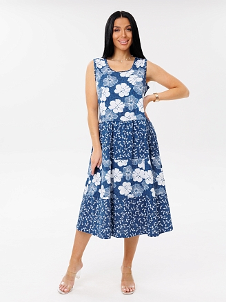 Женский сарафан С-97(К) / Индиго (цветы)