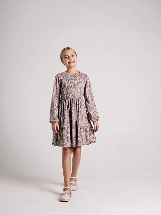 Детское платье "Умница" / Гортензия на бежевом
