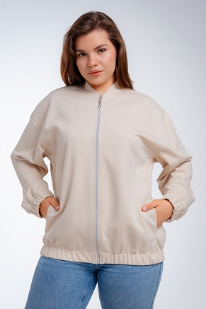 Женский бомбер из коттон фита / Песочный