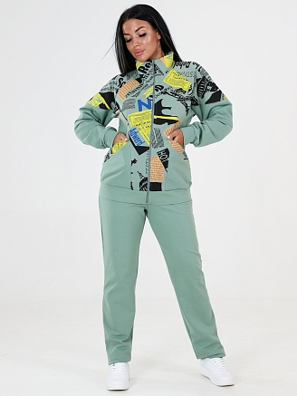 Женский костюм футер КФ-215 / Оливка с желтым