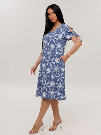 Женское платье Пл-109(К) / Джинс (цветы)