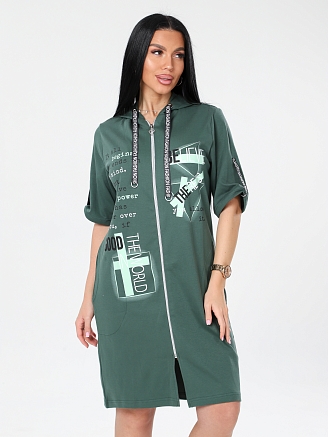 Женский халат Х-34(И) / Зеленый (надписи)