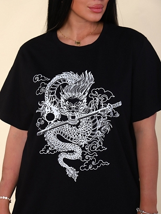 Женская футболка Тату Дракона-3 2222 / Черный