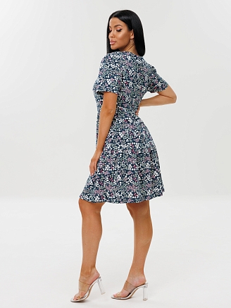 Женское платье Пл-101(К) / Петроль (мелкие цветы)