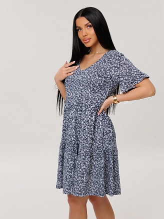 Женское платье Пл-117(К) / Синий (цветы)