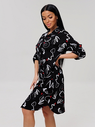 Женский халат Х-76(К) / Черный (узоры)