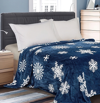 Плед Велсофт набивной / Снежинки на синем