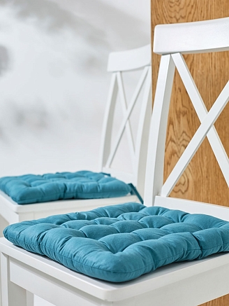 Комплект подушек на стул с завязками (бязь) 16т. / Морская волна