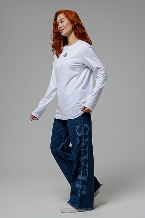 Женский лонгслив 8513 / белый+Доллар