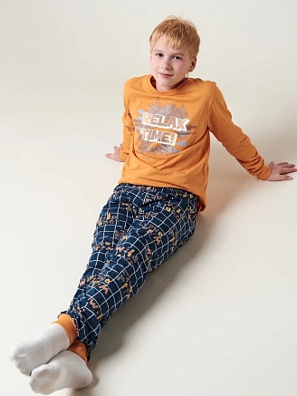 Детская пижама "Дрема" длинный рукав / Оранжевый