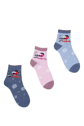 Женские носки стандарт Снегири (набор 3 пары) / голубой, бордо, джинс