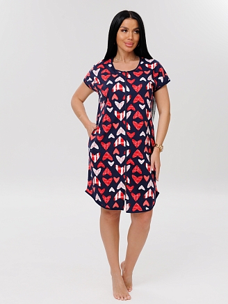 Женский халат Х-154(К) / Темно-синий (красные сердечки)