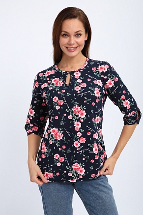 Кофта женская из футера Анфиса / Цветы на синем