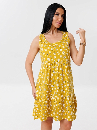 Женский сарафан С-82(К) / Горчичный (цветы)