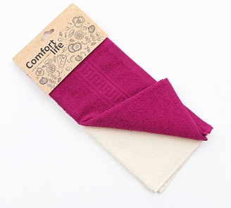 Набор махровых полотенец 3402 Орнамент / Яркая фуксия + кремовый