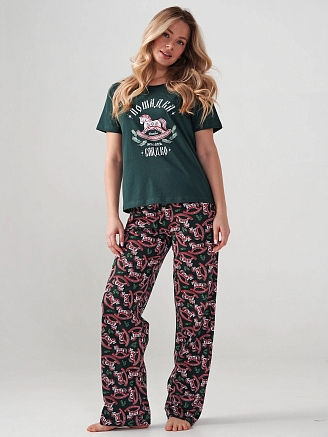 Женская пижама "Лошадка" 2416-К / Зеленый