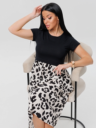 Женское платье Пл-88(Шт/вис) / Молочный (леопард)