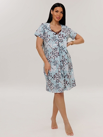 Женская сорочка Сор-103(К) / Серо-голубой (узоры)