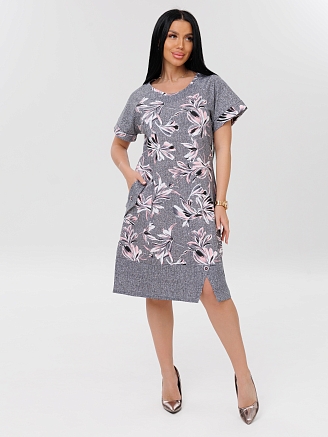 Женская туника Т-113(К) / Серый (цветы)