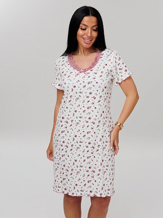 Женская сорочка Сор-108(И) / Молочный (цветы)