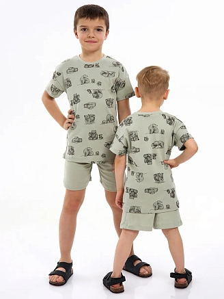 Детская пижама с шортами "Семья" / Шалфей