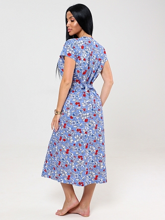 Женский халат ХК-548 / Красный цветок в горошке