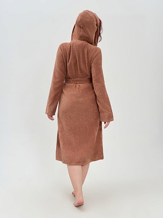Женский махровый халат с капюшоном / мокко