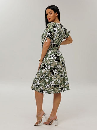 Женское платье Пл-109(К) / Зеленый (цветы)