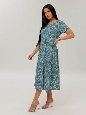 Женское платье Пл-116(К) / Бирюзовый (цветы)