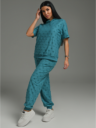 Женский костюм Суфле / Махра, петроль сердечки