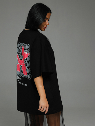 Женская футболка Бабл / Черный собачка