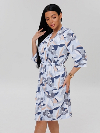 Женский халат Х-112(М) / Серо-голубой (узоры)