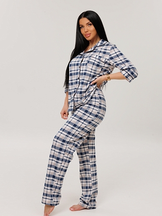 Женский костюм К-132(К) / Синий (бежевая клетка)