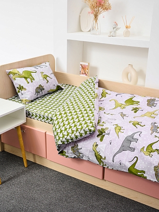 Детское постельное белье поплин с простыней на резинке / Юрский период