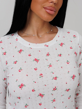 Женская пижама П-103(Риб) / Молочный (мелкие розы)