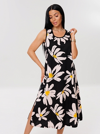 Женский сарафан С-93(К) / Черный (крупные цветы)